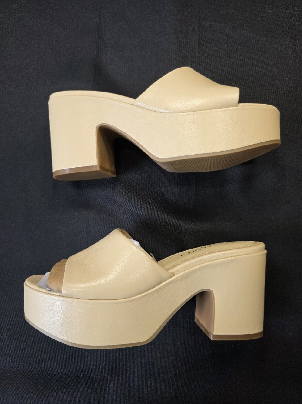 Marc Fisher LTD Forina Leather Platform Slide Sandals Light Natural 8M